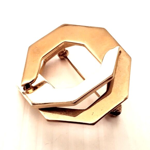 Vintage Sarah Coventry "Octagon" Gold Tone Brooch 1979 - Picture 2 of 4